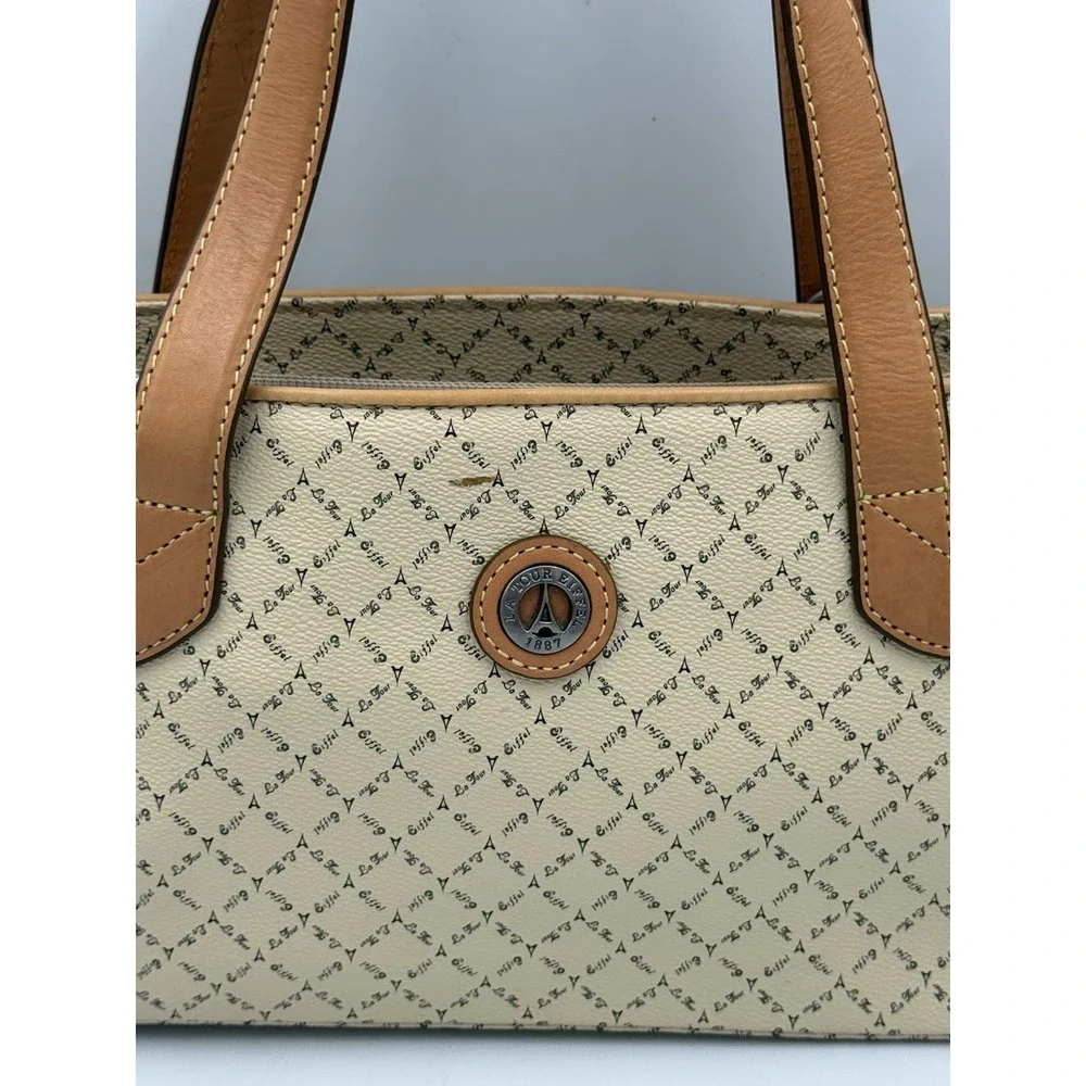 La Tour Eiffel Paris Monogram Satchel Crossbody Bag Beige Matching Wallet Set